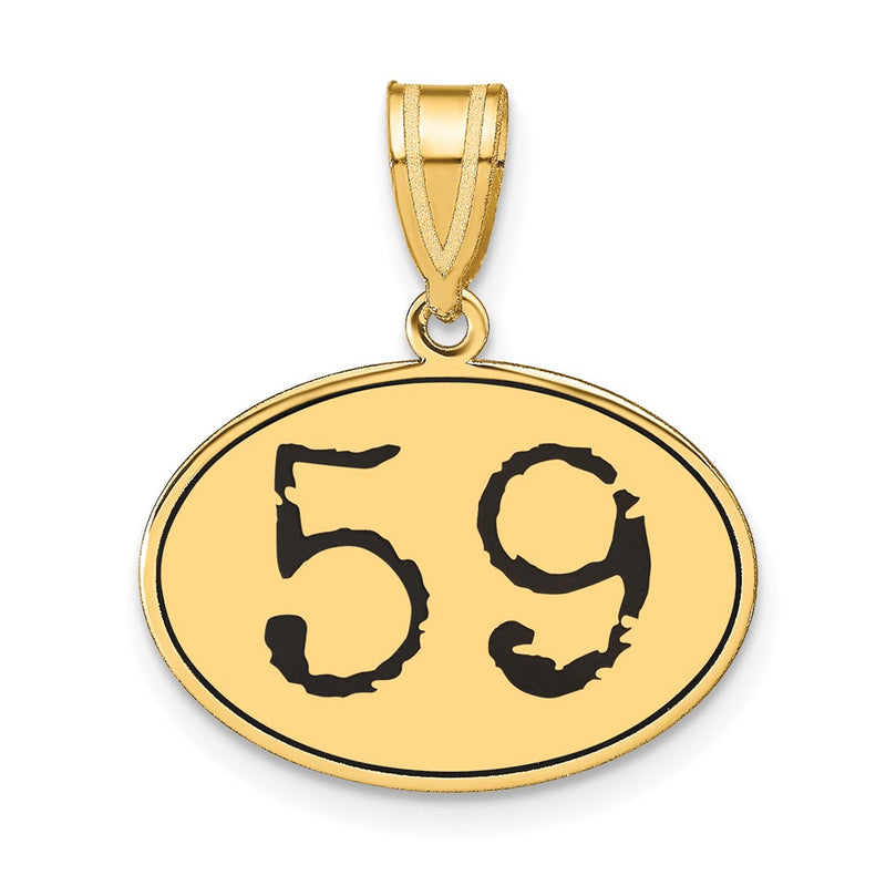 14k Yellow Gold Polished Number 59 Black Enamel Oval Pendant