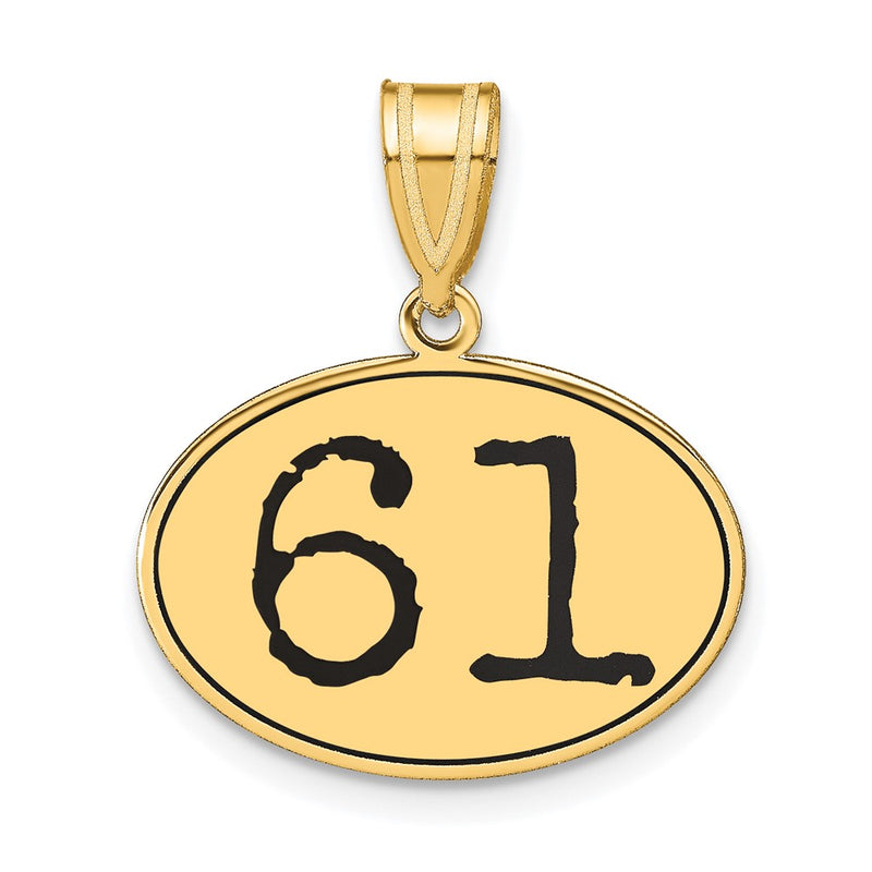 14k Yellow Gold Polished Number 61 Black Enamel Oval Pendant