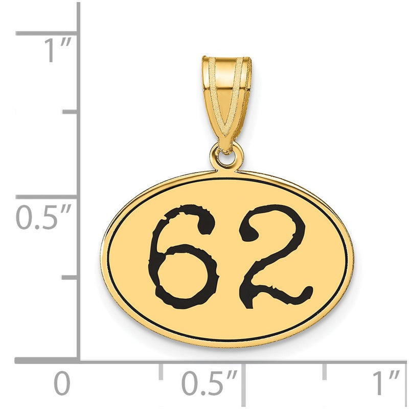 14k Yellow Gold Polished Number 62 Black Enamel Oval Pendant