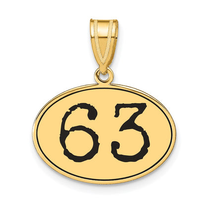 14k Yellow Gold Polished Number 63 Black Enamel Oval Pendant