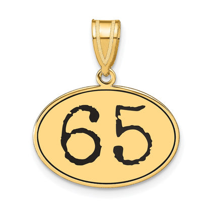14k Yellow Gold Polished Number 65 Black Enamel Oval Pendant