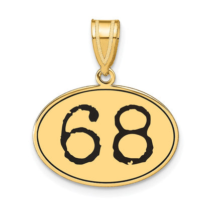 14k Yellow Gold Polished Number 68 Black Enamel Oval Pendant