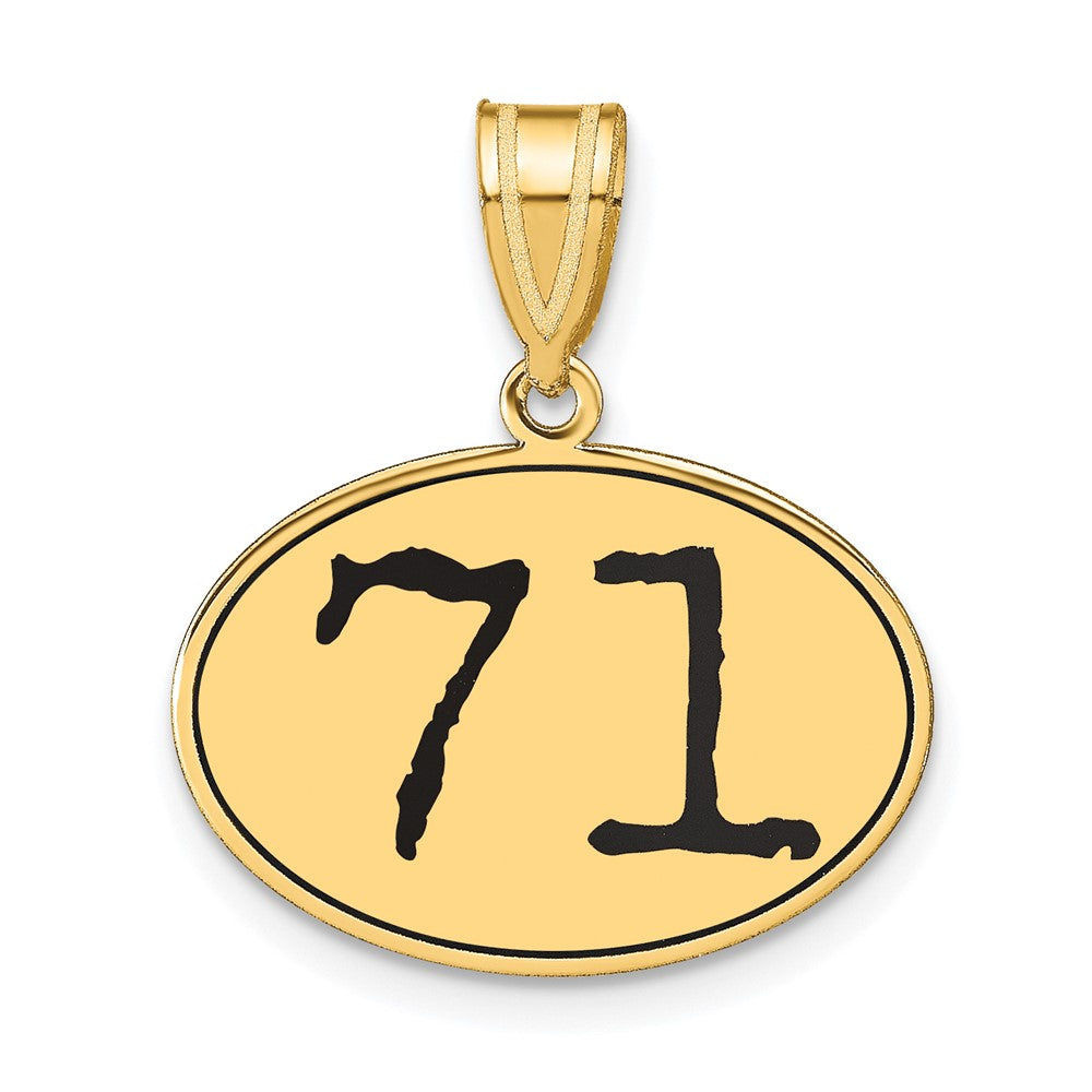 14k Yellow Gold Polished Number 71 Black Enamel Oval Pendant