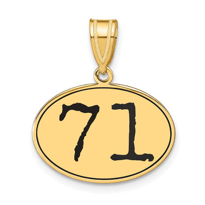 14k Yellow Gold Polished Number 71 Black Enamel Oval Pendant