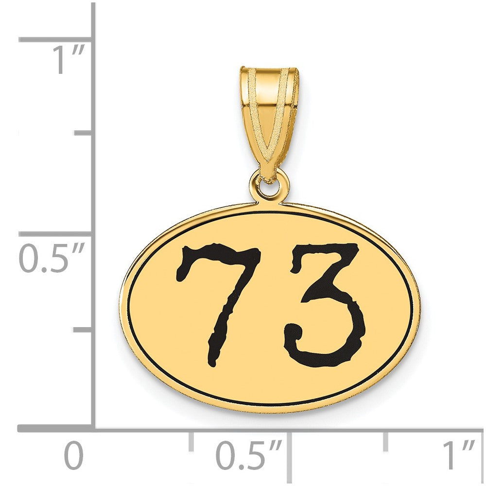 14k Yellow Gold Polished Number 73 Black Enamel Oval Pendant
