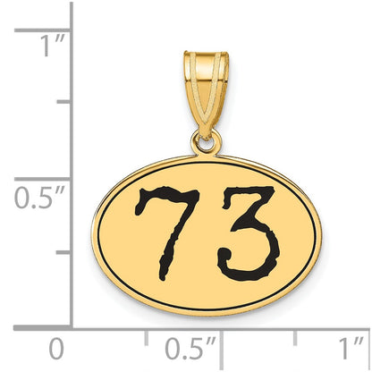 14k Yellow Gold Polished Number 73 Black Enamel Oval Pendant