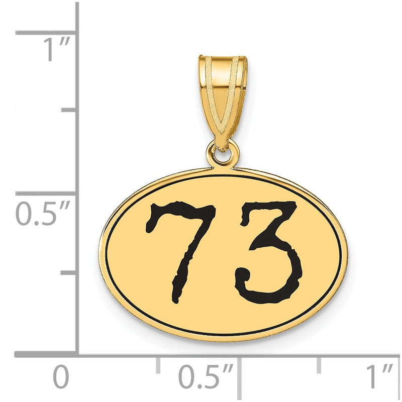 14k Yellow Gold Polished Number 73 Black Enamel Oval Pendant