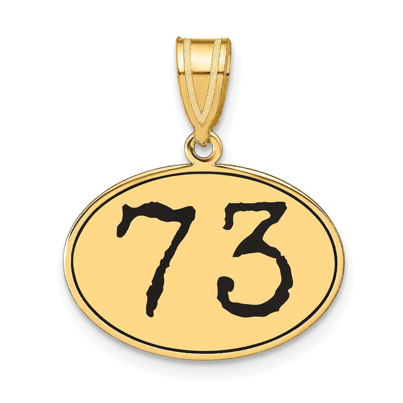 14k Yellow Gold Polished Number 73 Black Enamel Oval Pendant