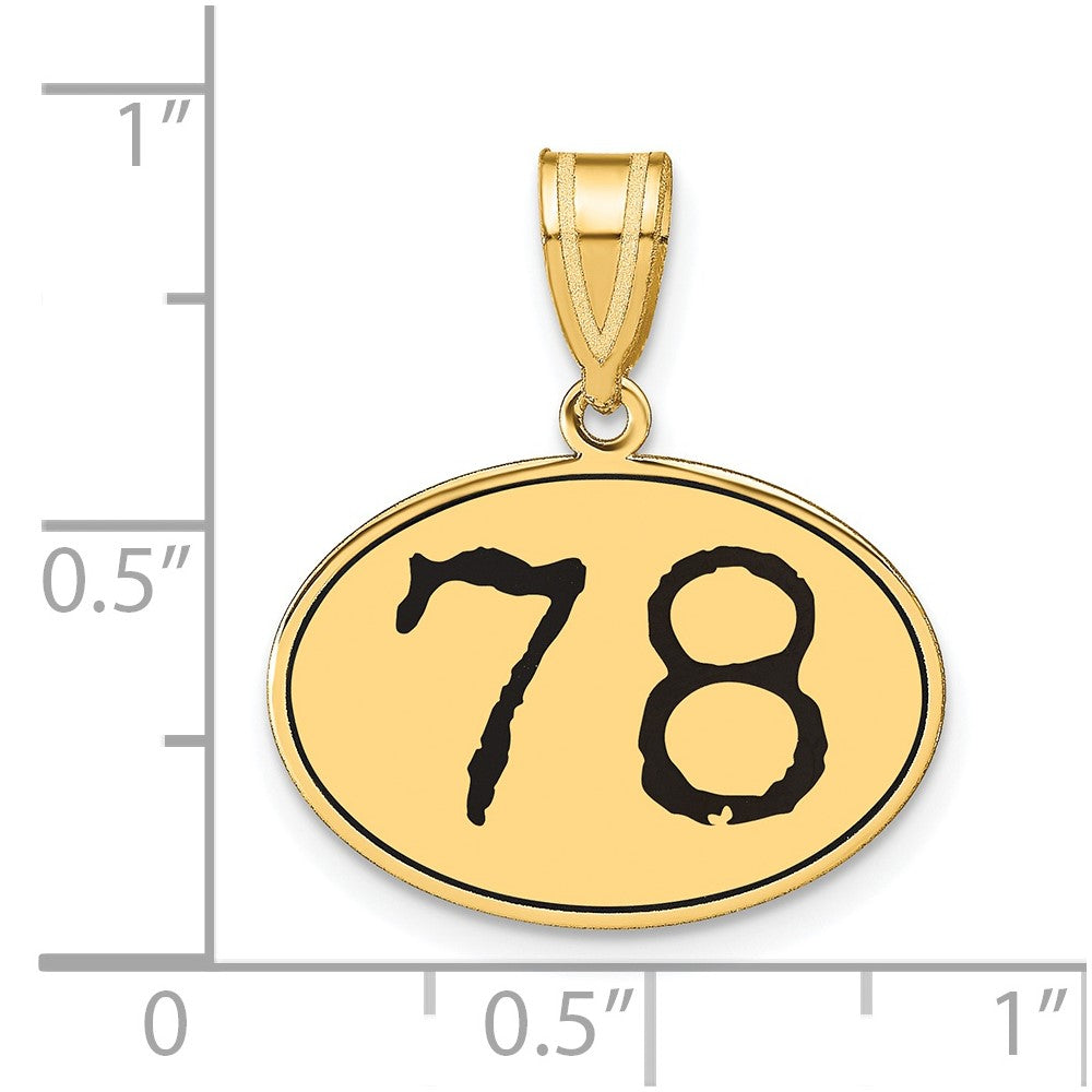 14k Yellow Gold Polished Number 78 Black Enamel Oval Pendant