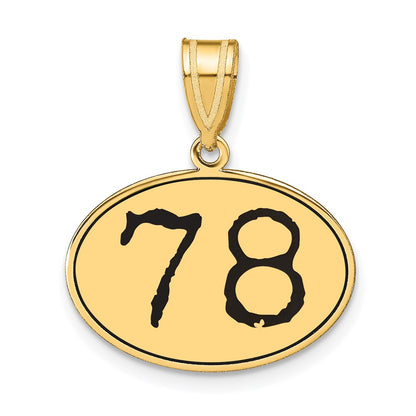 14k Yellow Gold Polished Number 78 Black Enamel Oval Pendant