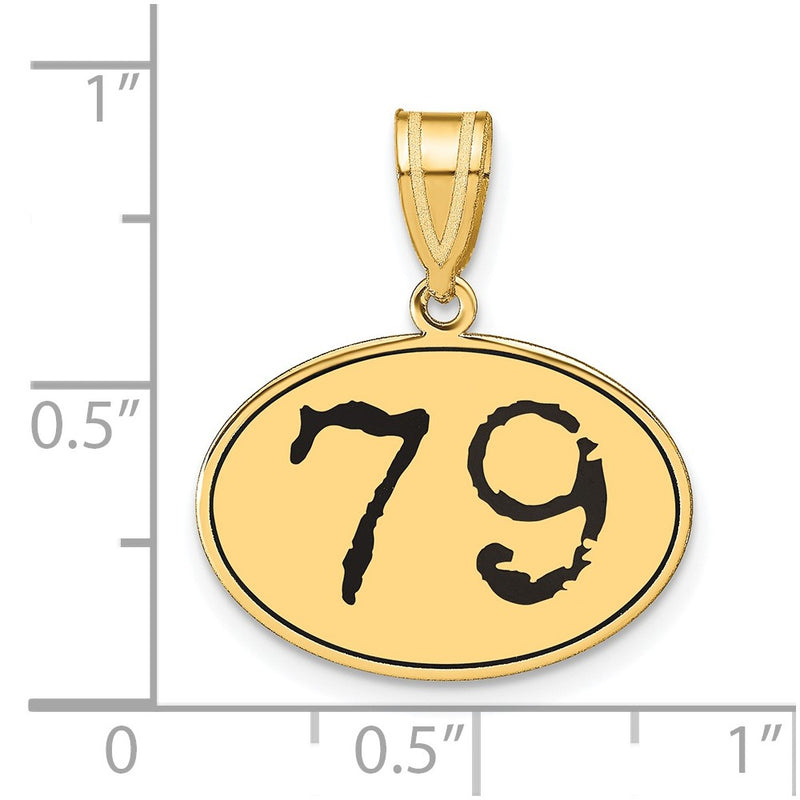 14k Yellow Gold Polished Number 79 Black Enamel Oval Pendant