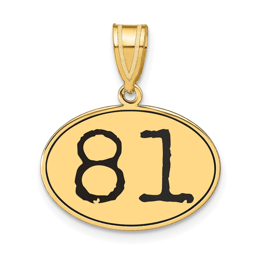 14k Yellow Gold Polished Number 81 Black Enamel Oval Pendant