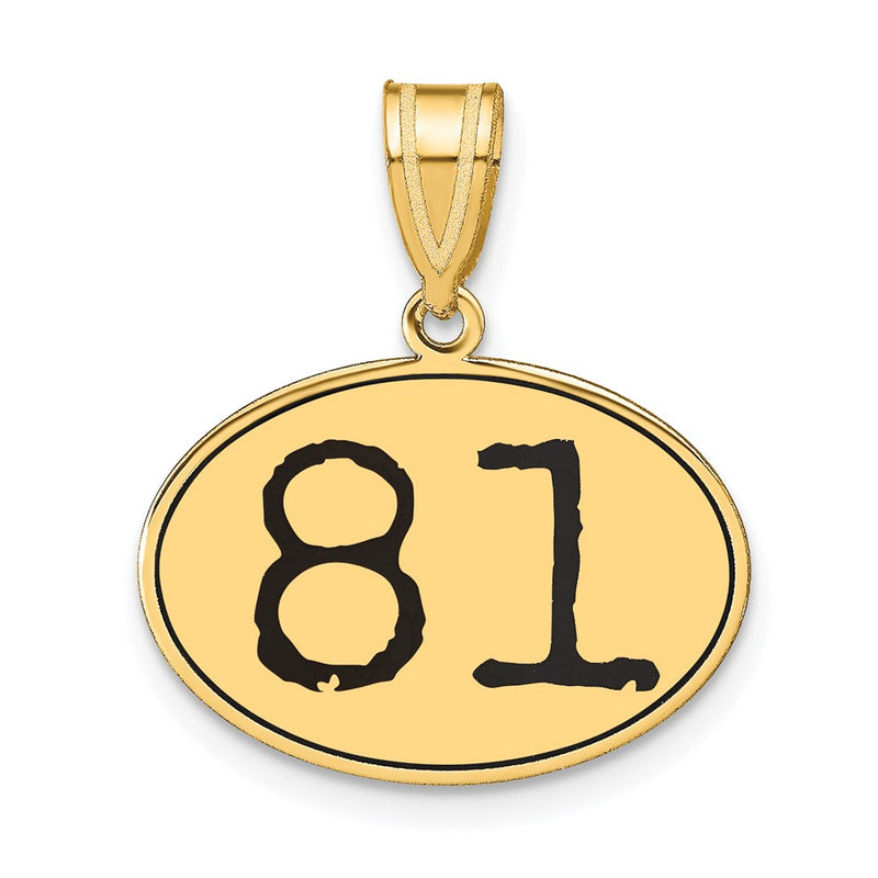 14k Yellow Gold Polished Number 81 Black Enamel Oval Pendant