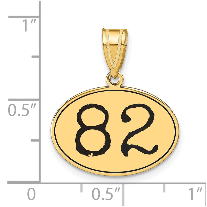 14k Yellow Gold Polished Number 82 Black Enamel Oval Pendant