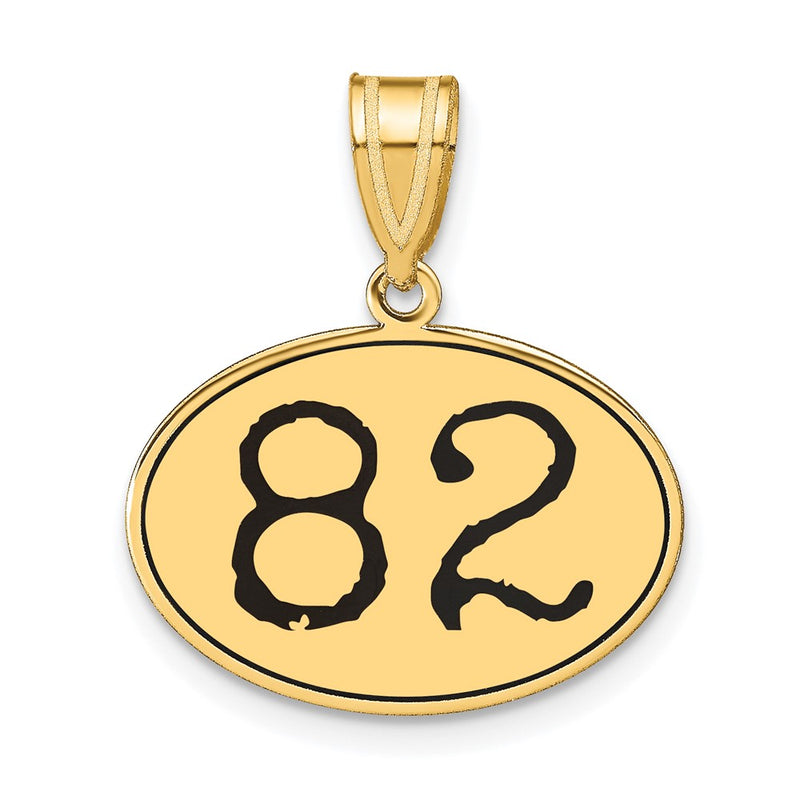14k Yellow Gold Polished Number 82 Black Enamel Oval Pendant