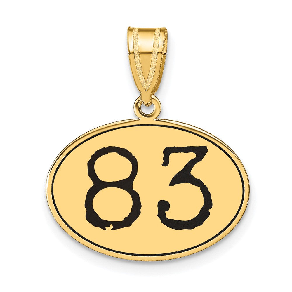 14k Yellow Gold Polished Number 83 Black Enamel Oval Pendant