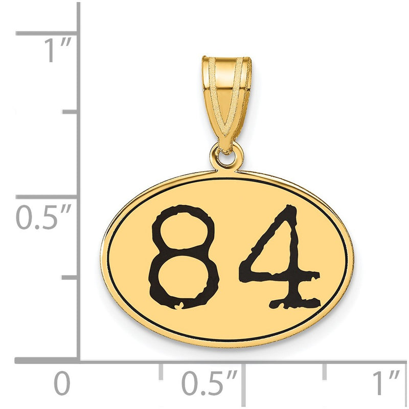 14k Yellow Gold Polished Number 84 Black Enamel Oval Pendant