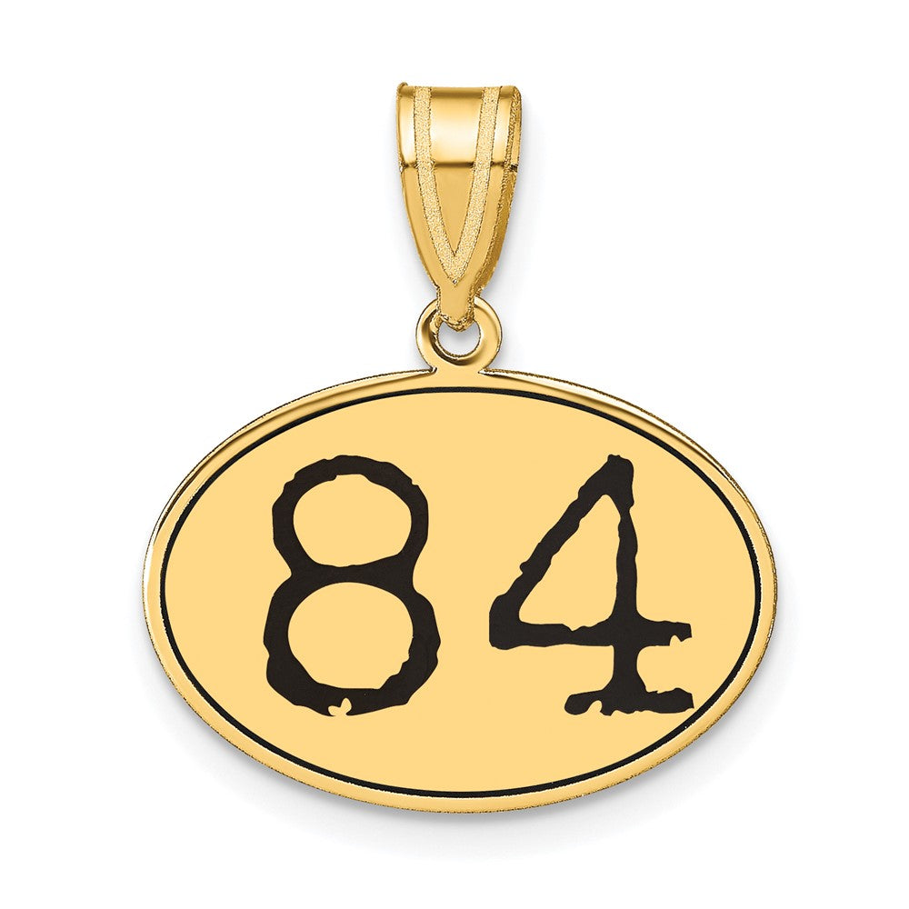14k Yellow Gold Polished Number 84 Black Enamel Oval Pendant