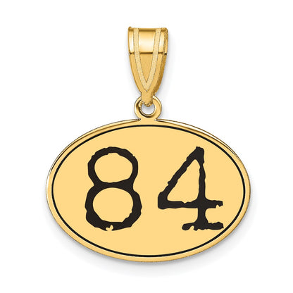14k Yellow Gold Polished Number 84 Black Enamel Oval Pendant