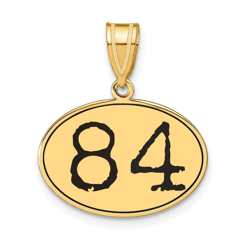 14k Yellow Gold Polished Number 84 Black Enamel Oval Pendant