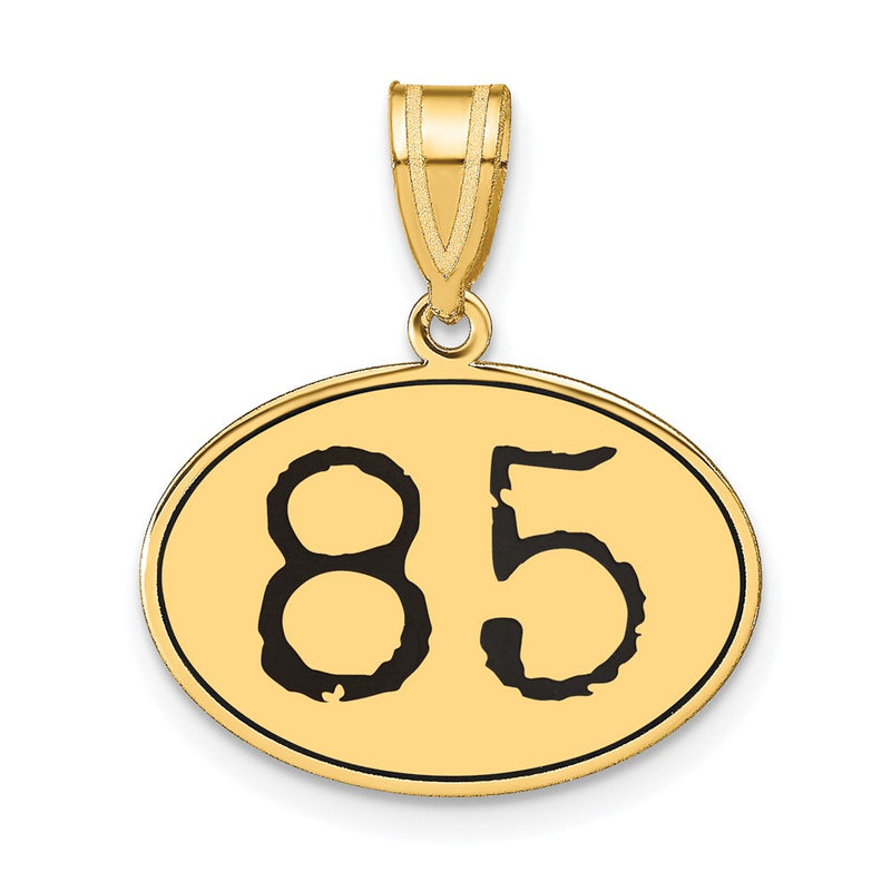 14k Yellow Gold Polished Number 85 Black Enamel Oval Pendant