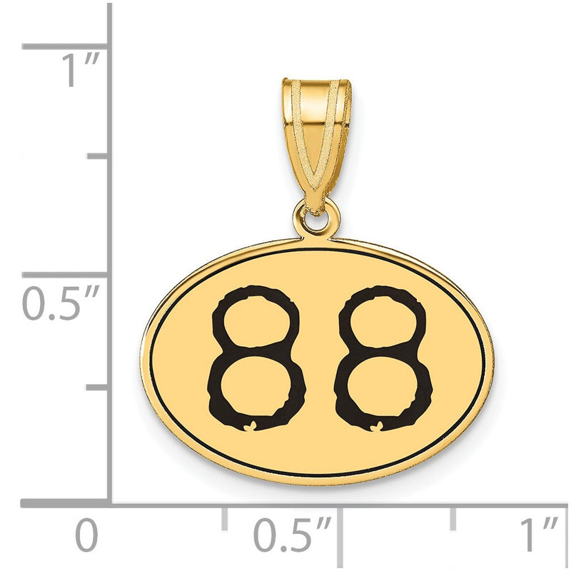 14k Yellow Gold Polished Number 88 Black Enamel Oval Pendant