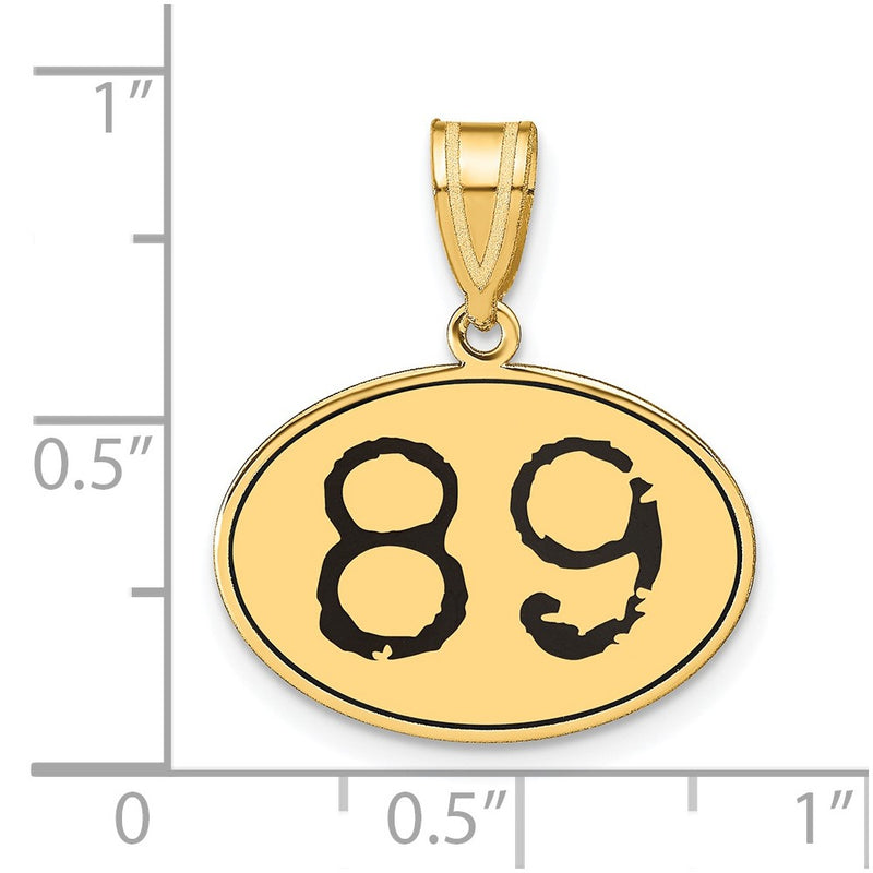 14k Yellow Gold Polished Number 89 Black Enamel Oval Pendant
