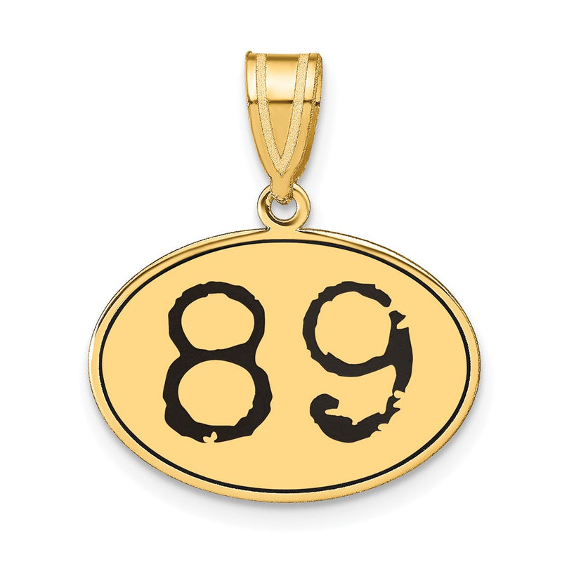 14k Yellow Gold Polished Number 89 Black Enamel Oval Pendant