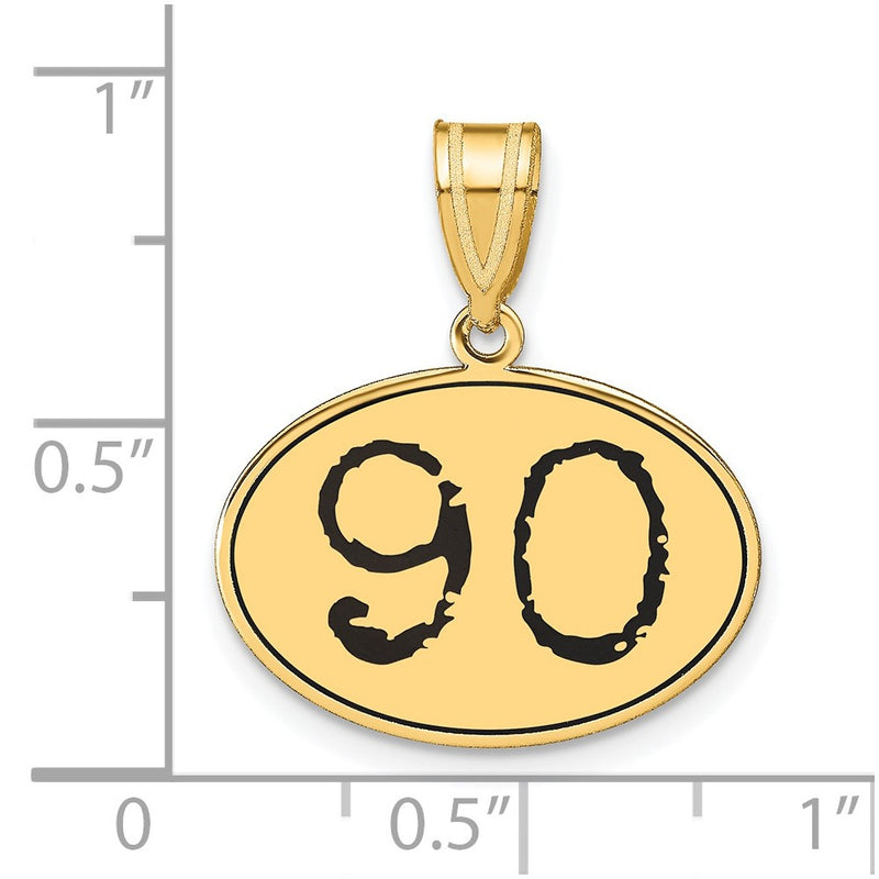14k Yellow Gold Polished Number 90 Black Enamel Oval Pendant