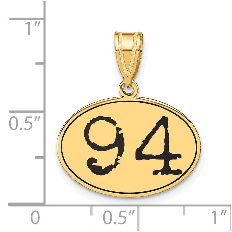 14k Yellow Gold Polished Number 94 Black Enamel Oval Pendant