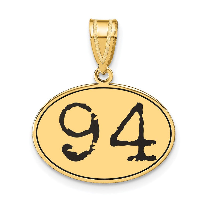 14k Yellow Gold Polished Number 94 Black Enamel Oval Pendant