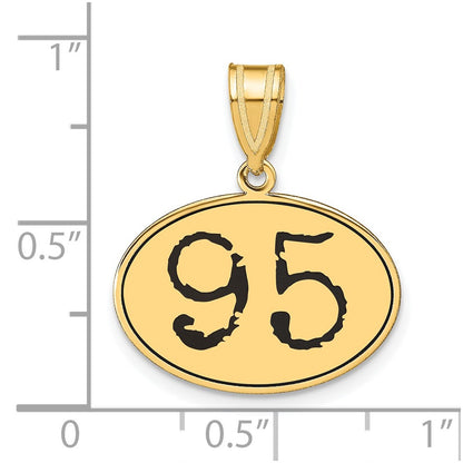 14k Yellow Gold Polished Number 95 Black Enamel Oval Pendant