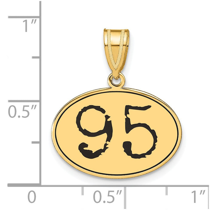 14k Yellow Gold Polished Number 95 Black Enamel Oval Pendant