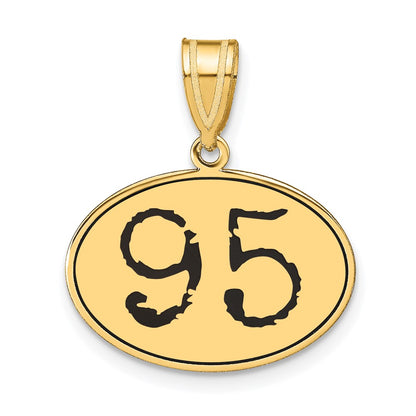 14k Yellow Gold Polished Number 95 Black Enamel Oval Pendant