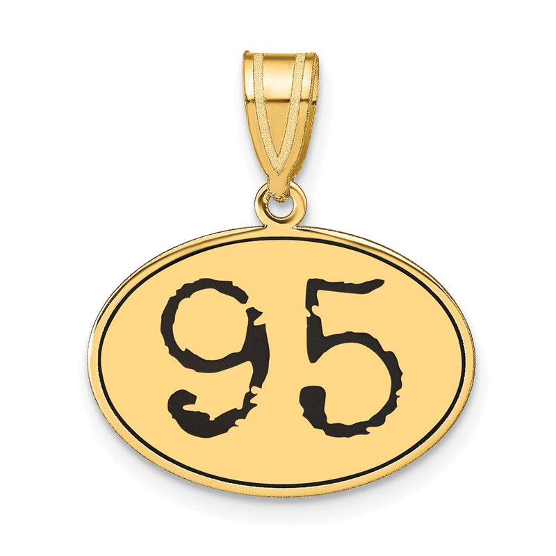 14k Yellow Gold Polished Number 95 Black Enamel Oval Pendant
