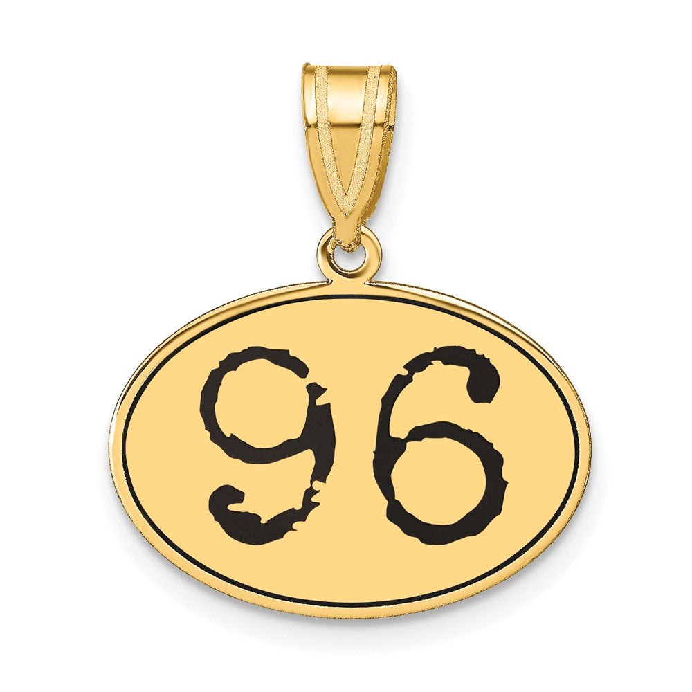 14k Yellow Gold Polished Number 96 Black Enamel Oval Pendant