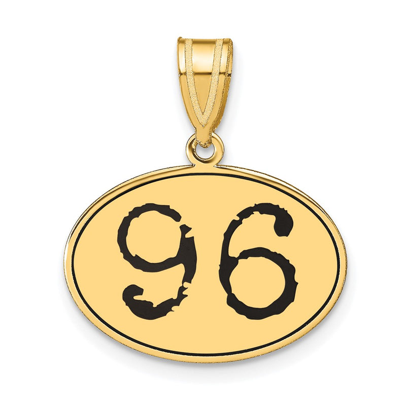 14k Yellow Gold Polished Number 96 Black Enamel Oval Pendant