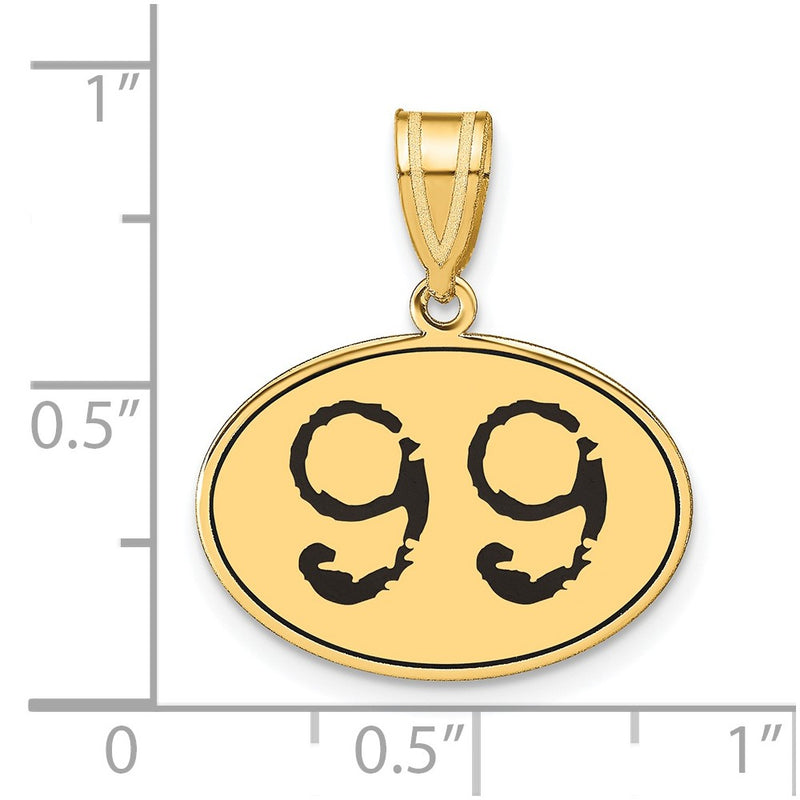 14k Yellow Gold Polished Number 99 Black Enamel Oval Pendant