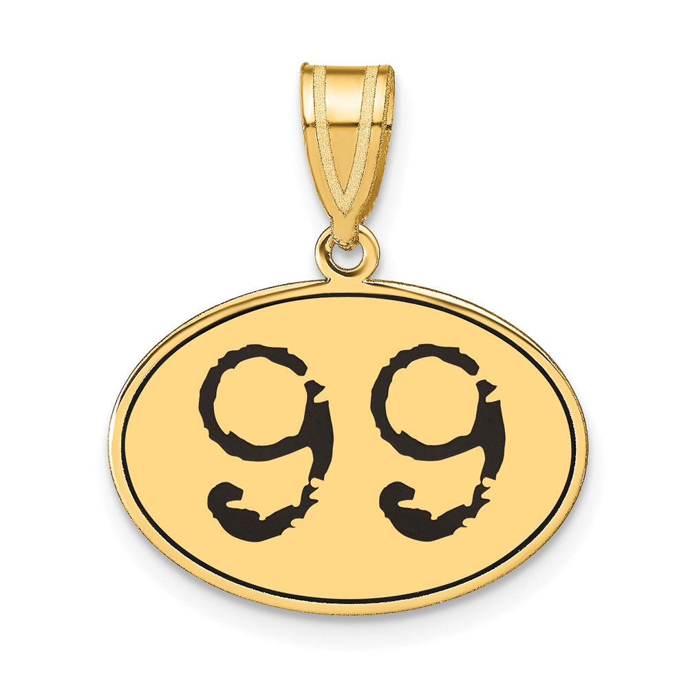 14k Yellow Gold Polished Number 99 Black Enamel Oval Pendant