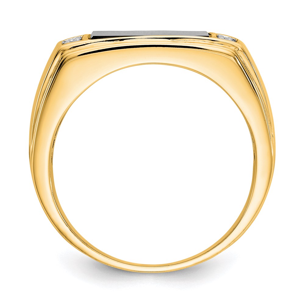 14K Yellow Gold Onyx & A Quality Real Diamond Mens Ring