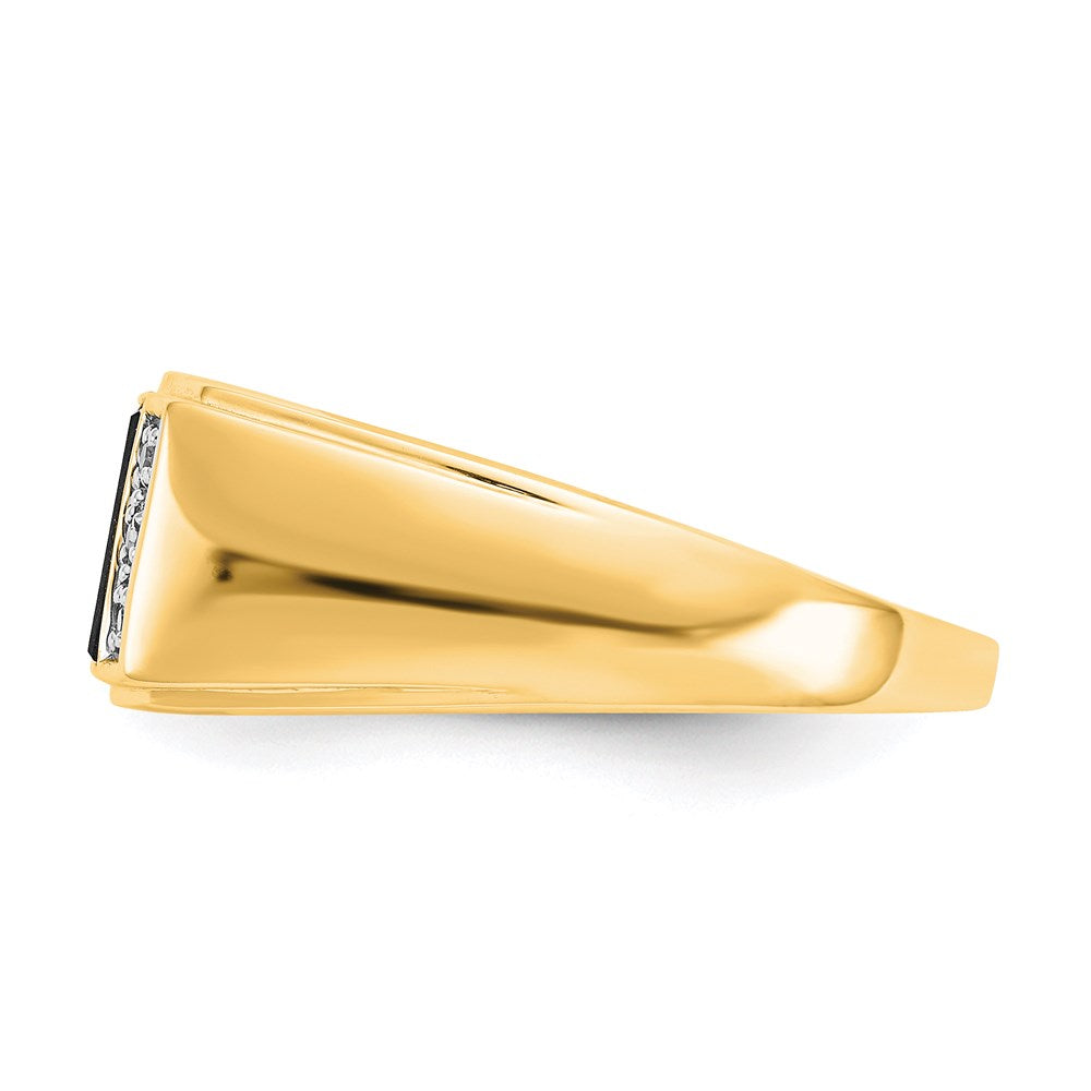 14K Yellow Gold Onyx & A Quality Real Diamond Mens Ring