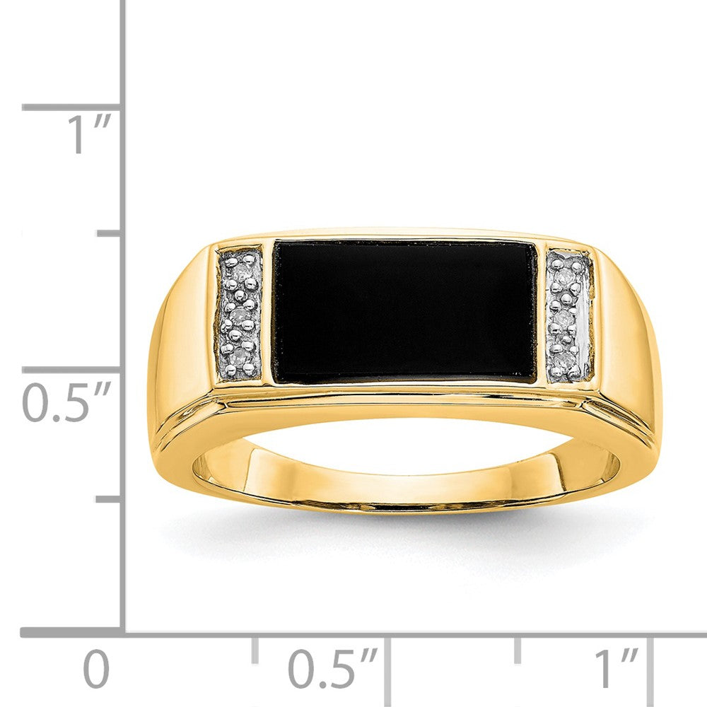 14K Yellow Gold Onyx & A Quality Real Diamond Mens Ring