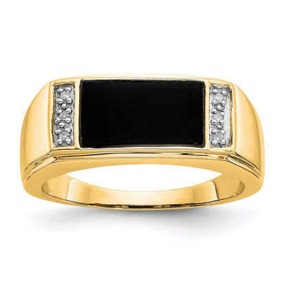 14K Yellow Gold Onyx & A Quality Real Diamond Mens Ring