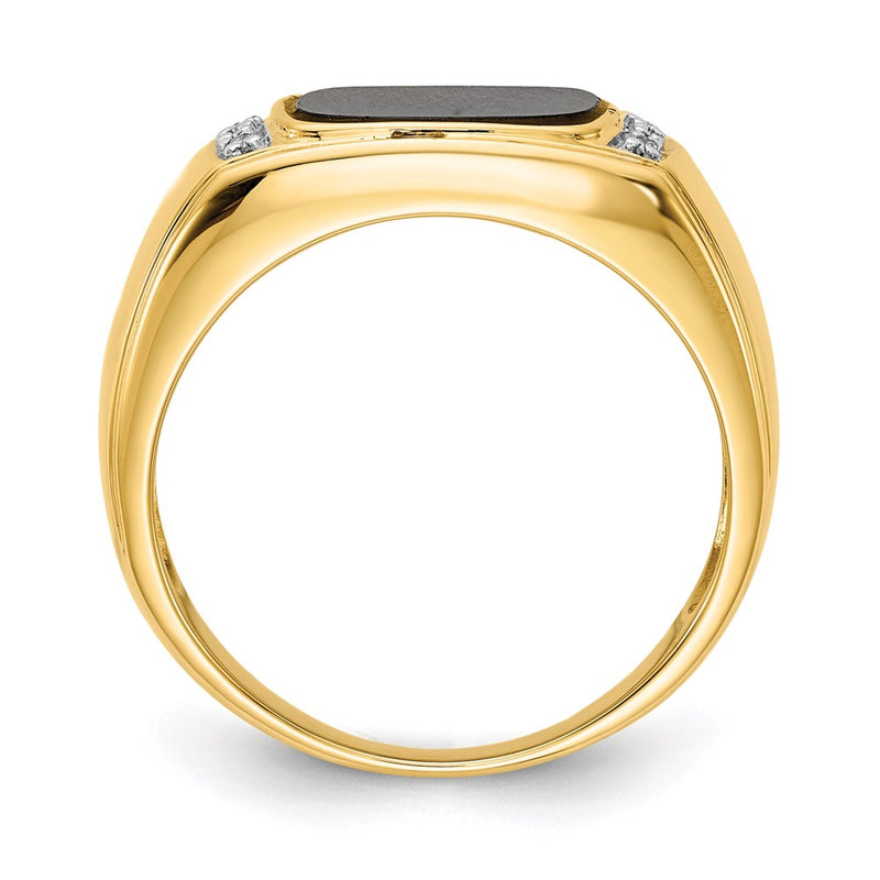 14K Yellow Gold Onyx & A Quality Real Diamond Mens Ring