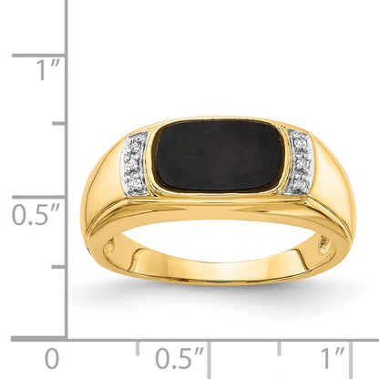 14K Yellow Gold Onyx & A Quality Real Diamond Mens Ring