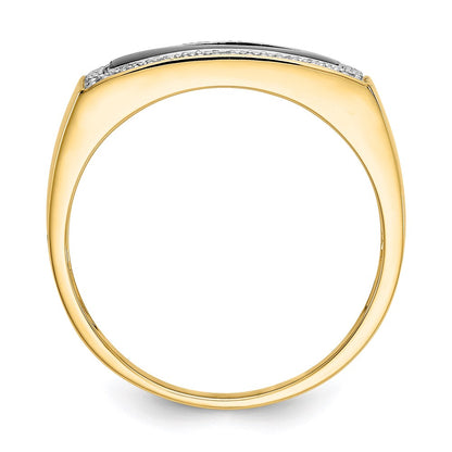 14K Yellow Gold Onyx & A Quality Real Diamond Mens Ring