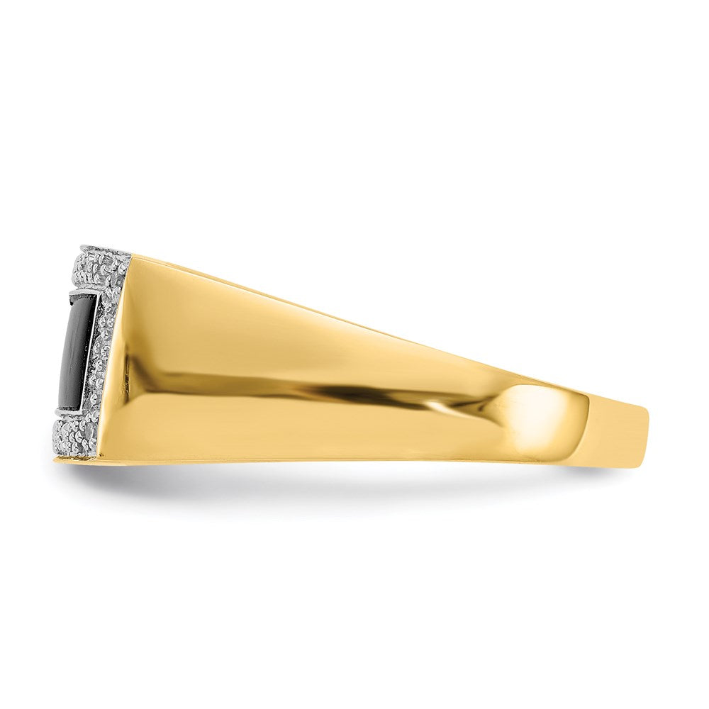 14K Yellow Gold Onyx & A Quality Real Diamond Mens Ring