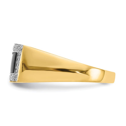 14K Yellow Gold Onyx & A Quality Real Diamond Mens Ring
