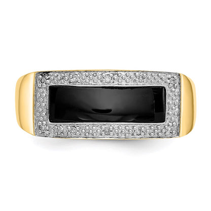 14K Yellow Gold Onyx & A Quality Real Diamond Mens Ring
