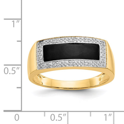 14K Yellow Gold Onyx & A Quality Real Diamond Mens Ring